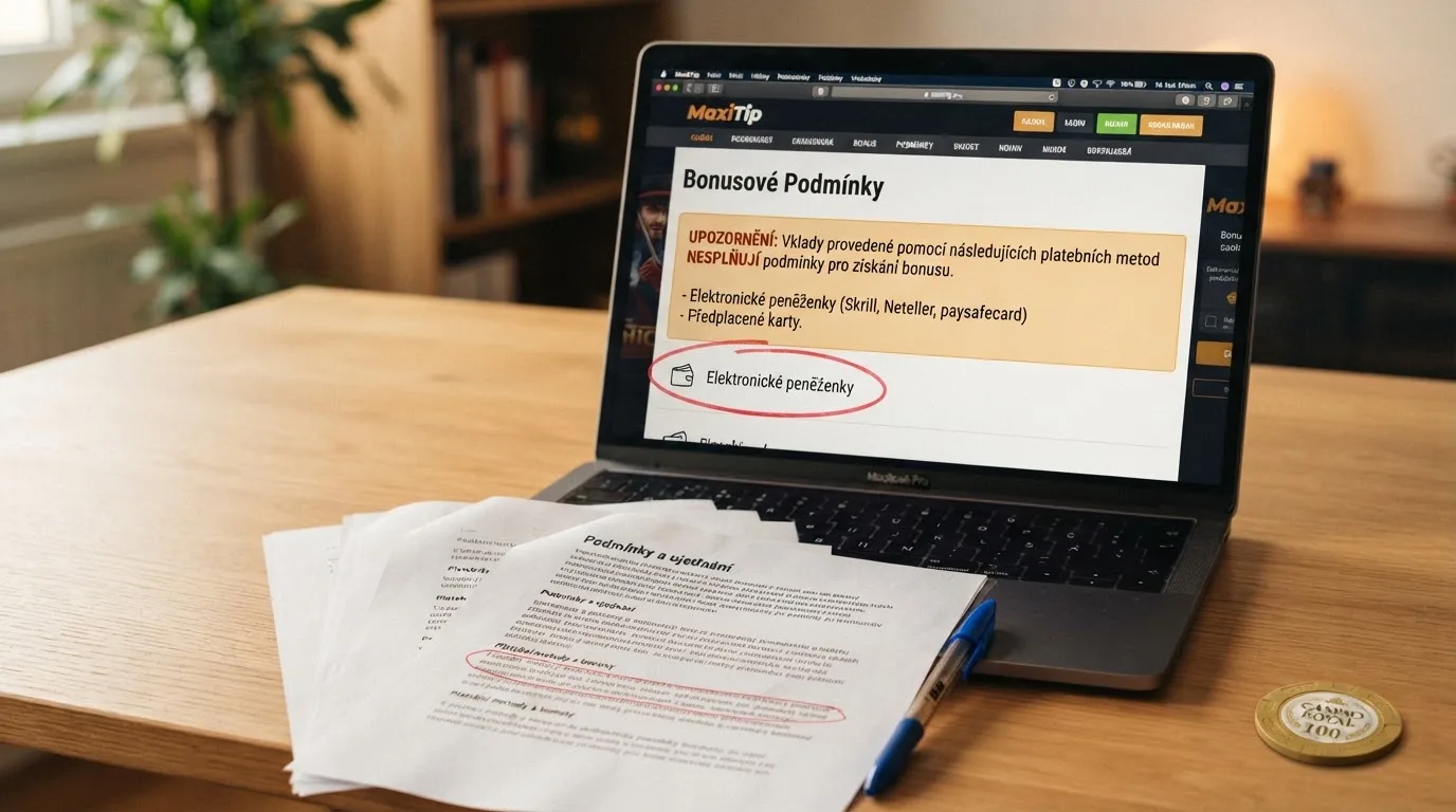Detail bonusových podmínek online casina se zvýrazněnou výlukou platebních metod Skrill a Neteller