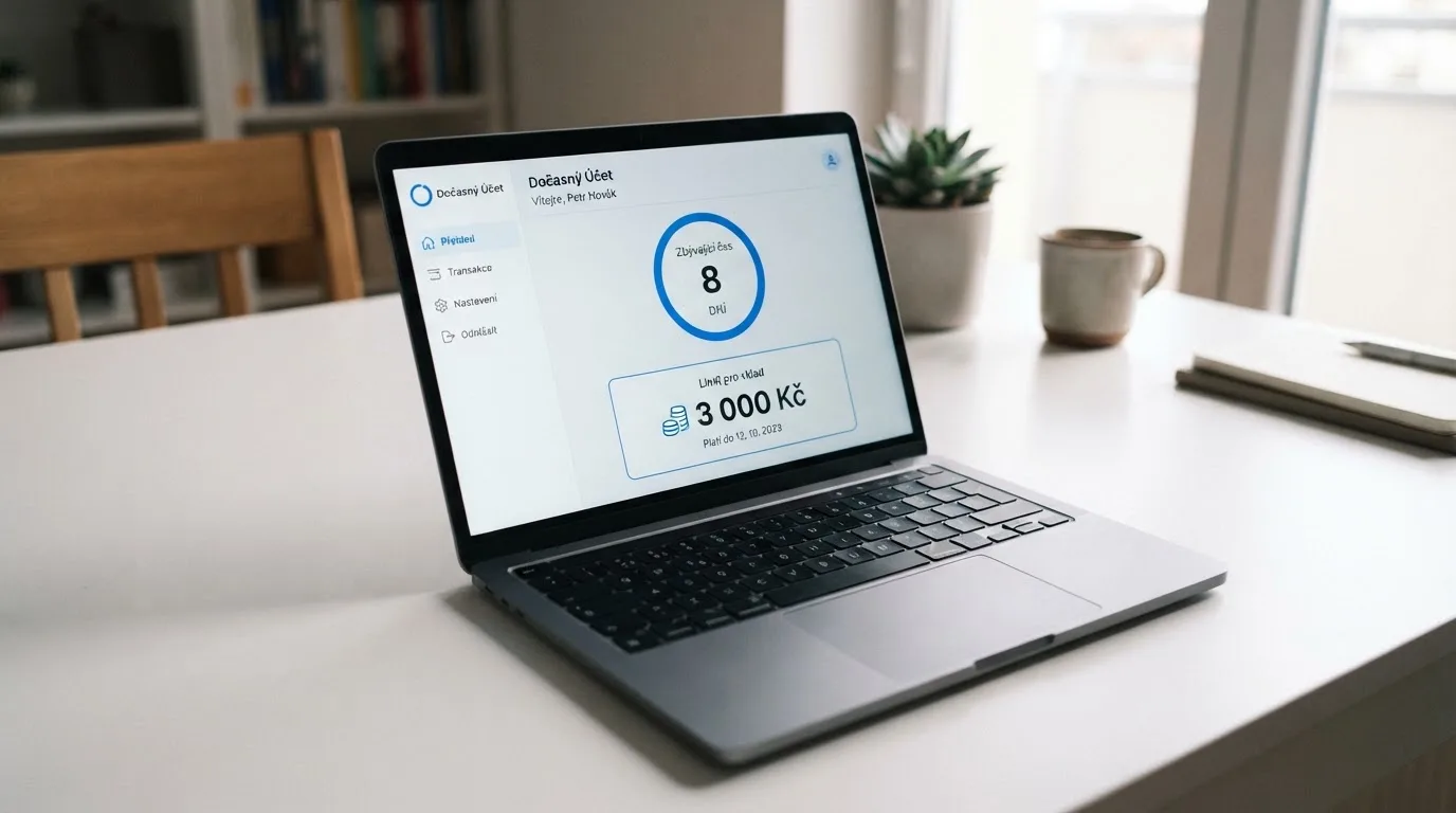 Rozhraní dočasného účtu v online casinu zobrazující zbývající dny platnosti a limit vkladů 3 000 Kč