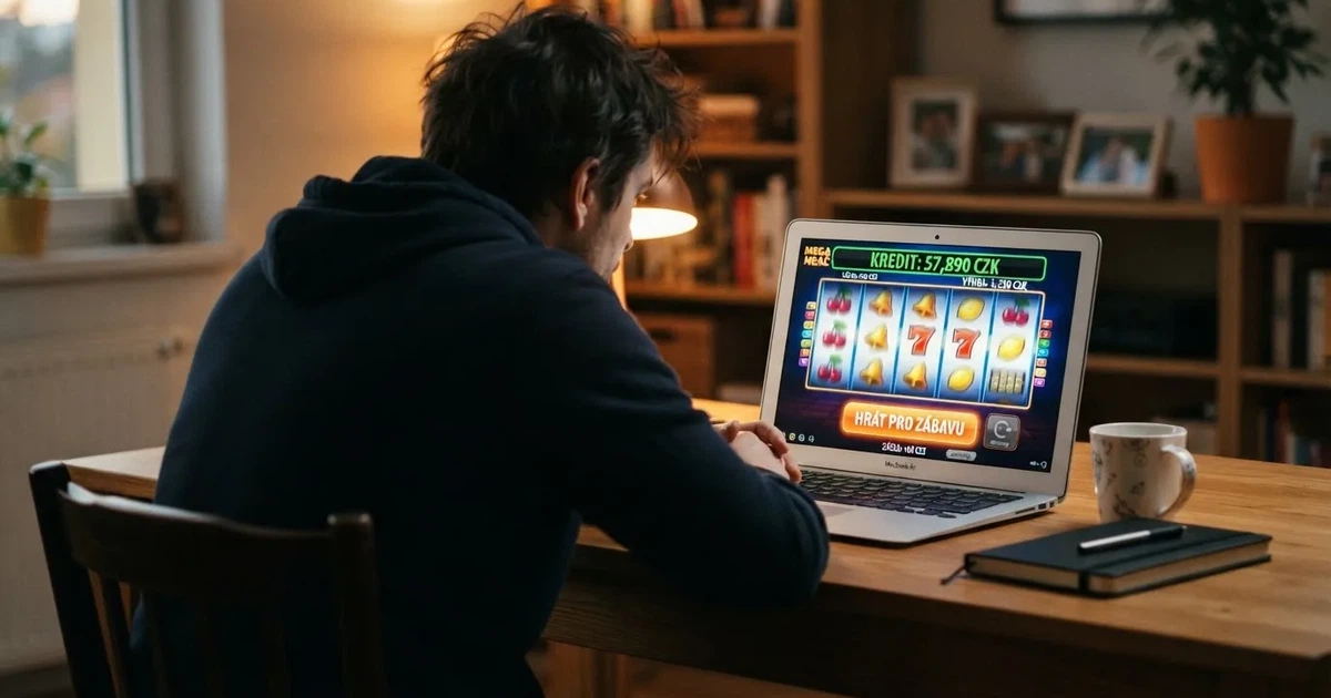 Rozhraní demo režimu výherního automatu v českém online casinu s tlačítky „Hrát pro zábavu“ a virtuálními kredity