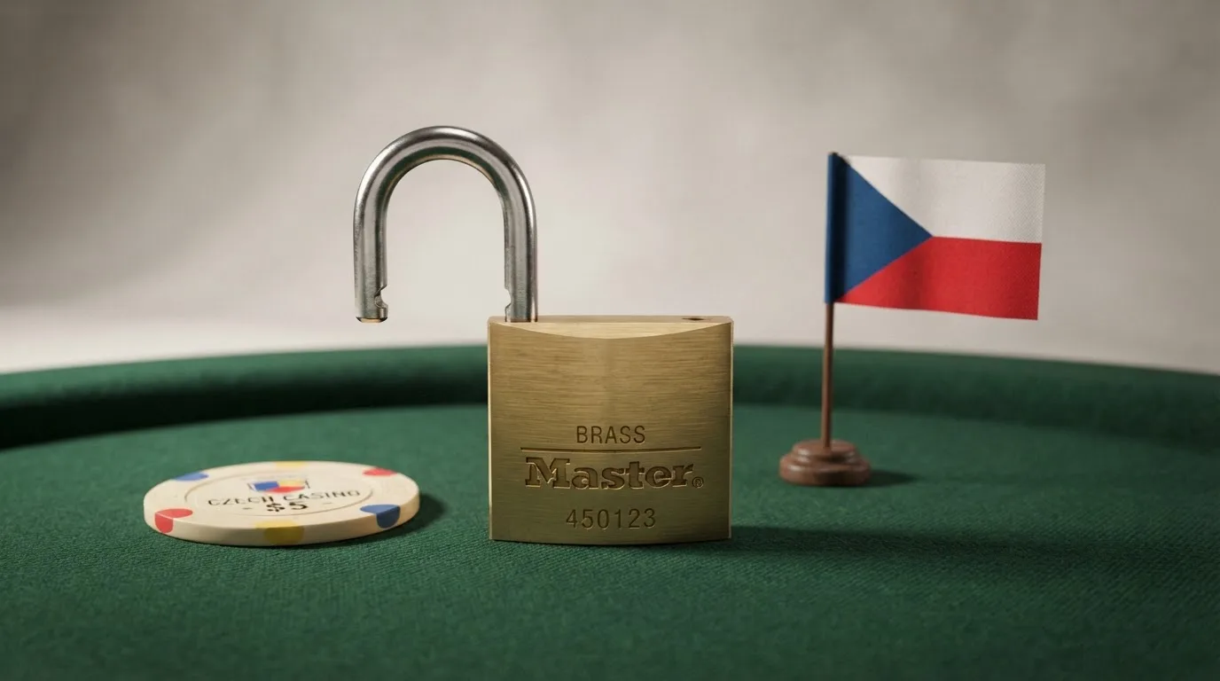 Detail dokumentu s razítkem Ministerstva financí ČR a logem hazardní licence, vedle symbol zámku a česká vlajka