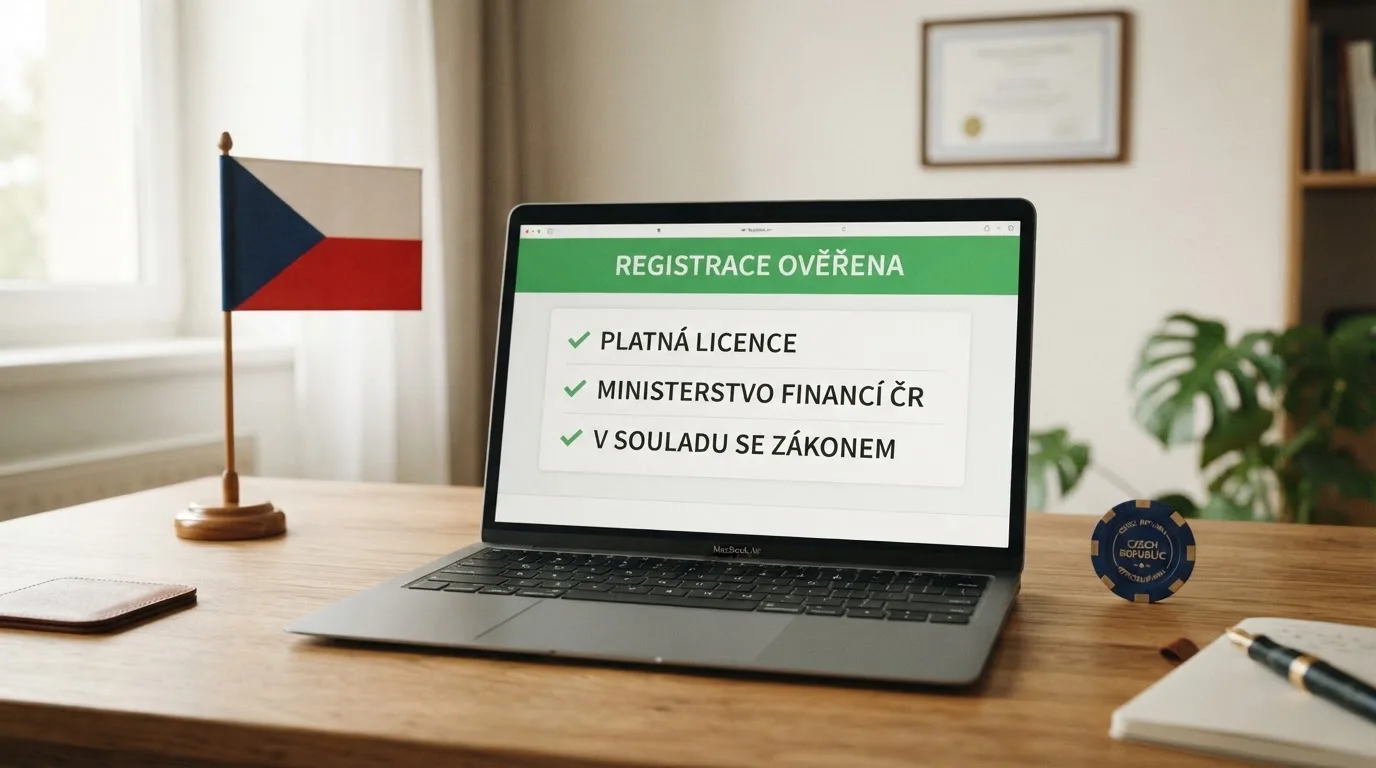 Úřední dokument s razítkem Ministerstva financí ČR a loga legálních českých online casin