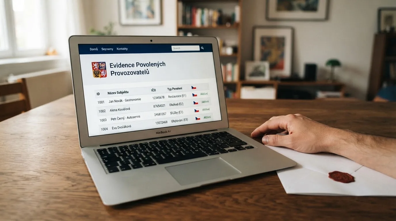 Výřez z veřejného seznamu provozovatelů hazardních her na webu Ministerstva financí ČR s viditelnými názvy držitelů povolení
