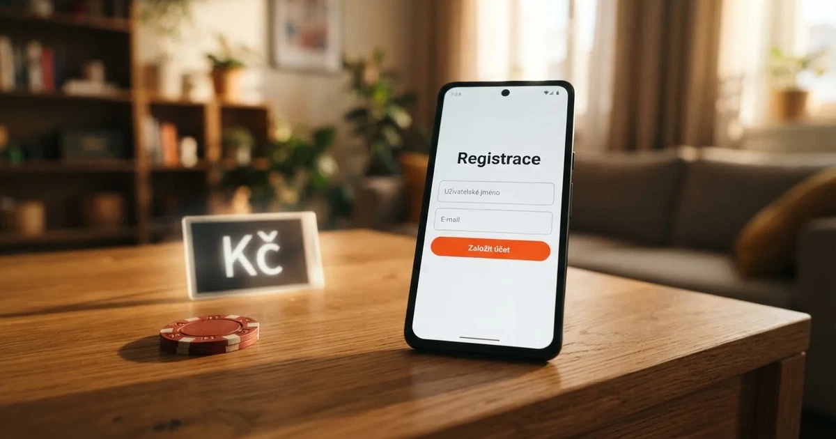 Registrační formulář online casina s nabídkou vstupního bonusu bez vkladu a zvýrazněným tlačítkem pro založení účtu