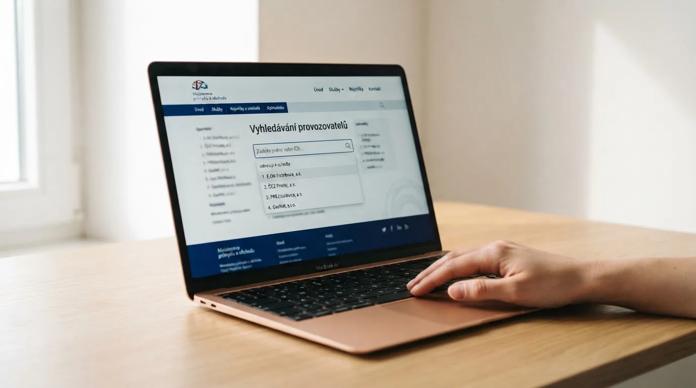 Vyhledávací pole na webu Ministerstva financí ČR s rozbaleným seznamem provozovatelů hazardních her