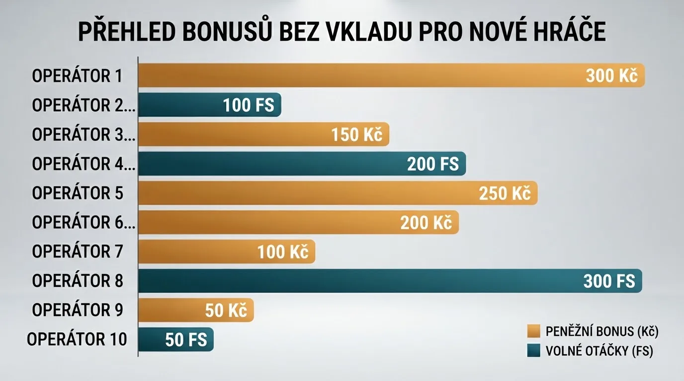 Srovnávací přehled deseti operátorů s českou licencí a jejich bonusů za registraci bez vkladu
