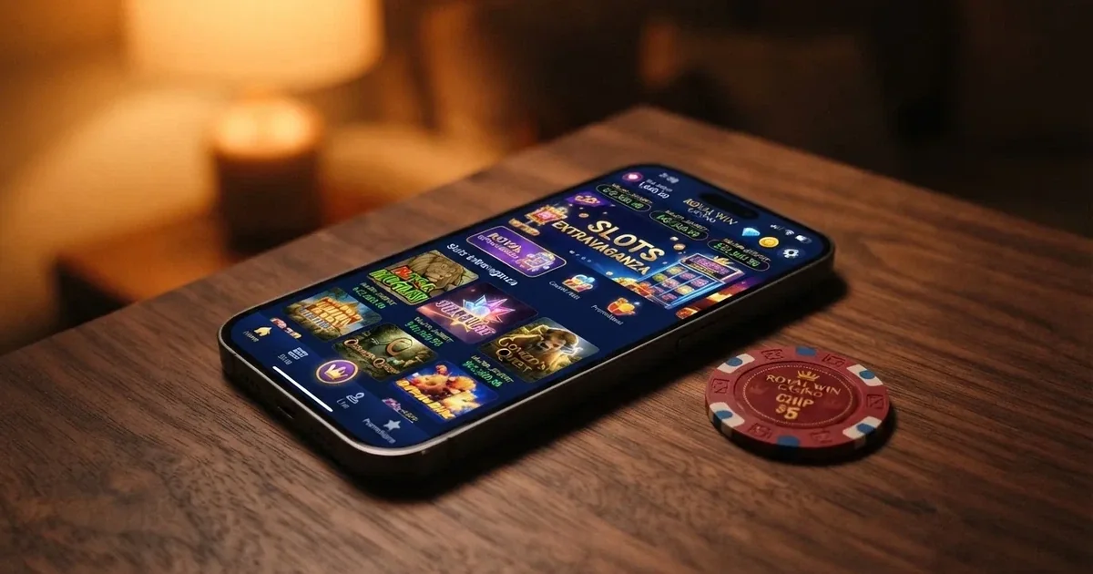 Displej mobilního telefonu s otevřenou casino aplikací zobrazující lobby s automaty a českou licencí