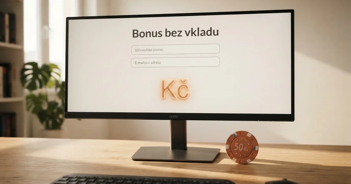 Registrační formulář online casina s nabídkou bonusu bez vkladu na monitoru počítače vedle českého občanského průkazu