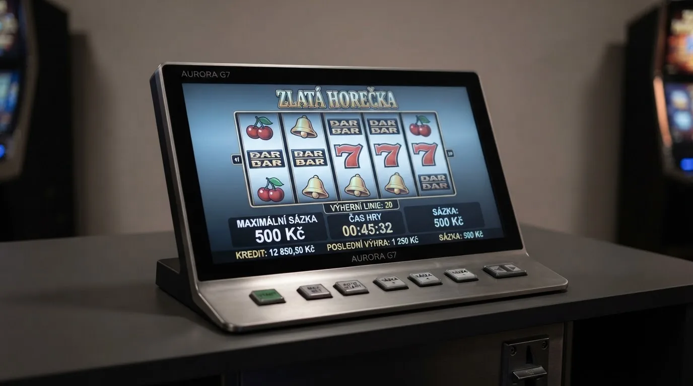 Displej automatu s viditelným ukazatelem maximální sázky 500 Kč a časovačem relace